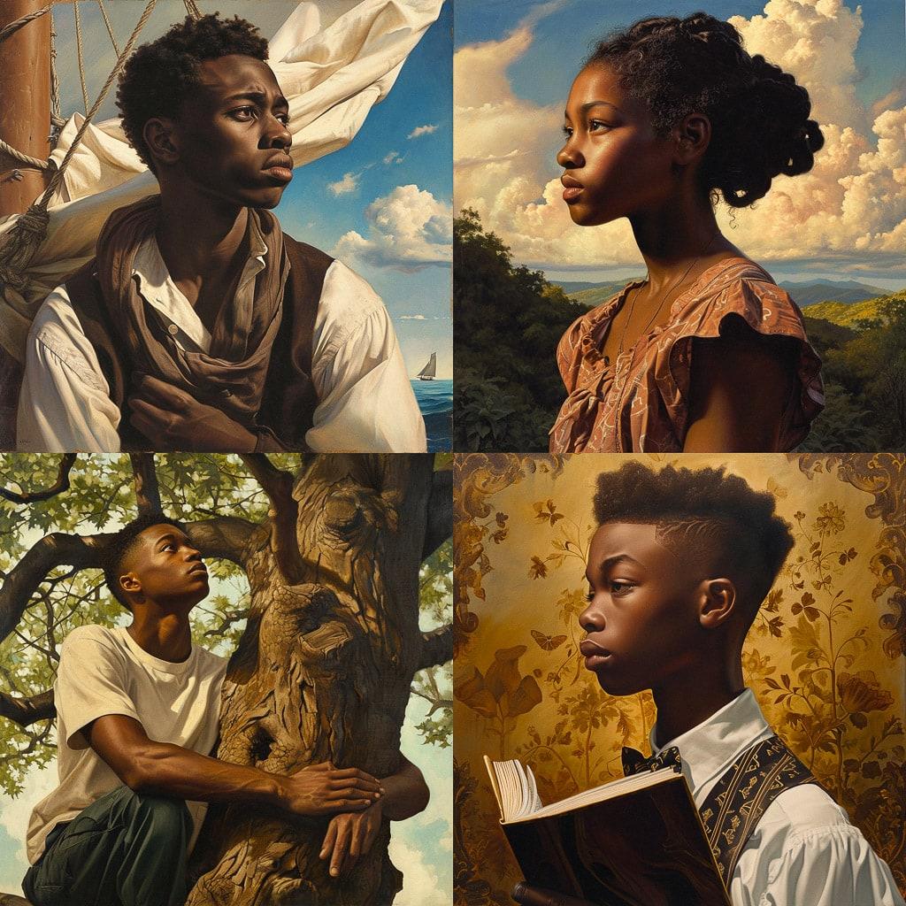 Kadir Nelson style, Midjourney V6, render 1 of 4