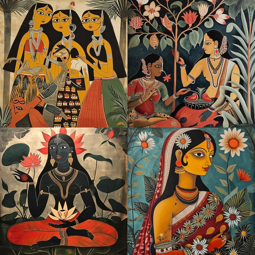 Kalighat painting style, Midjourney V6, render 1 of 4