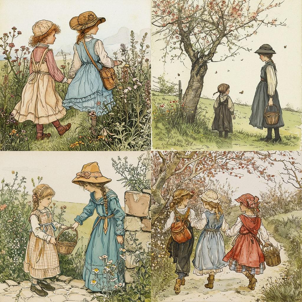 Kate Greenaway style, Midjourney V6, render 1 of 4