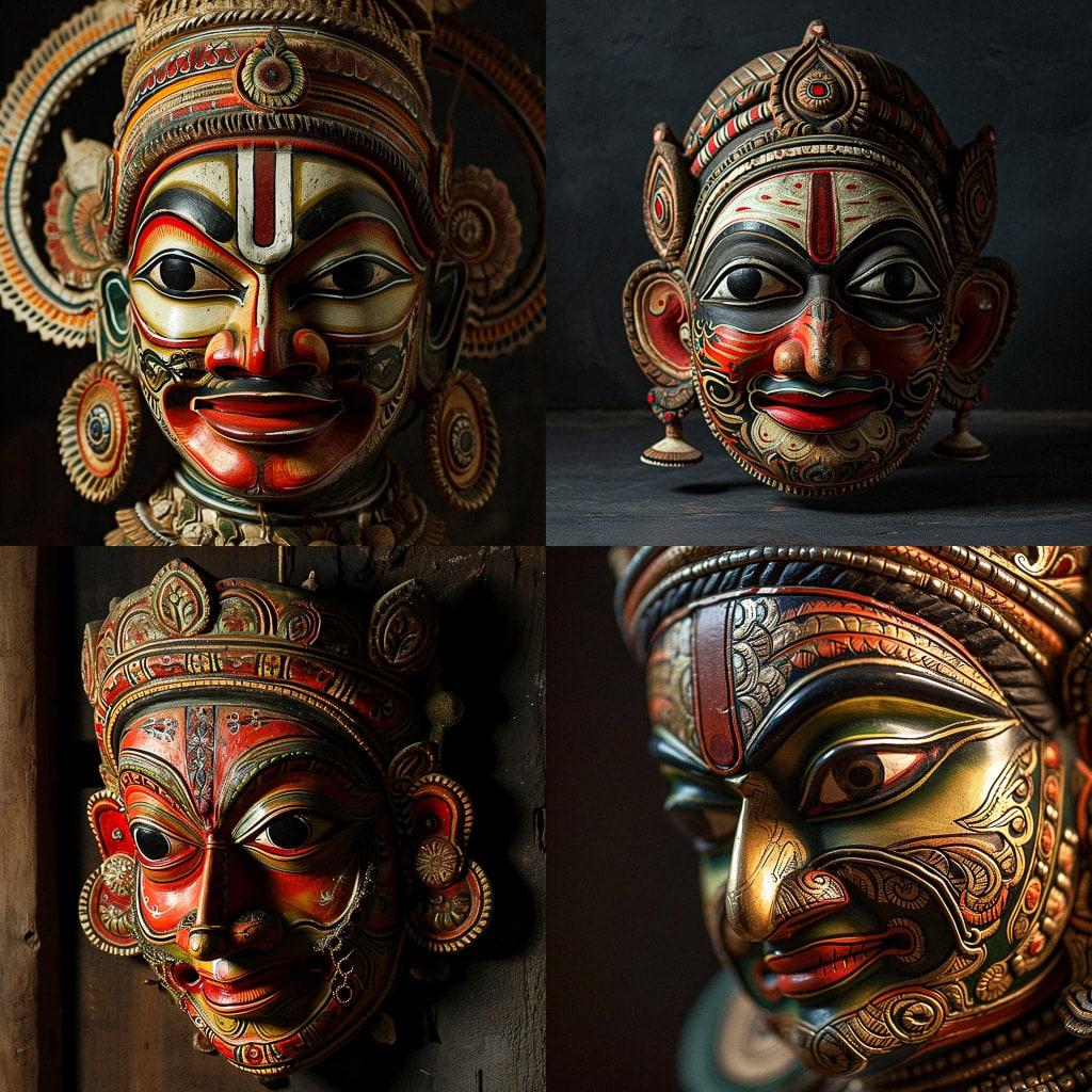 Kathakali mask style, Midjourney V6, render 1 of 4