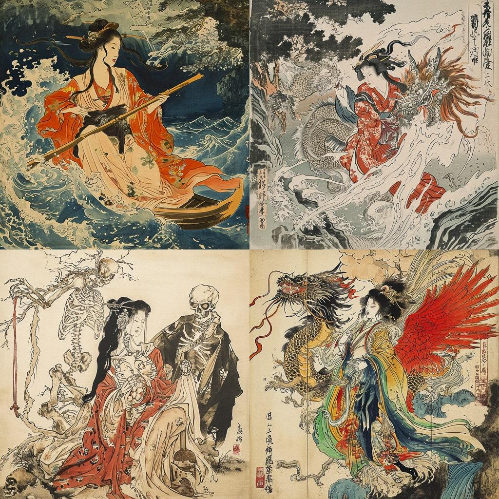 Kawanabe Kyosai style, Midjourney V6, render 1 of 4