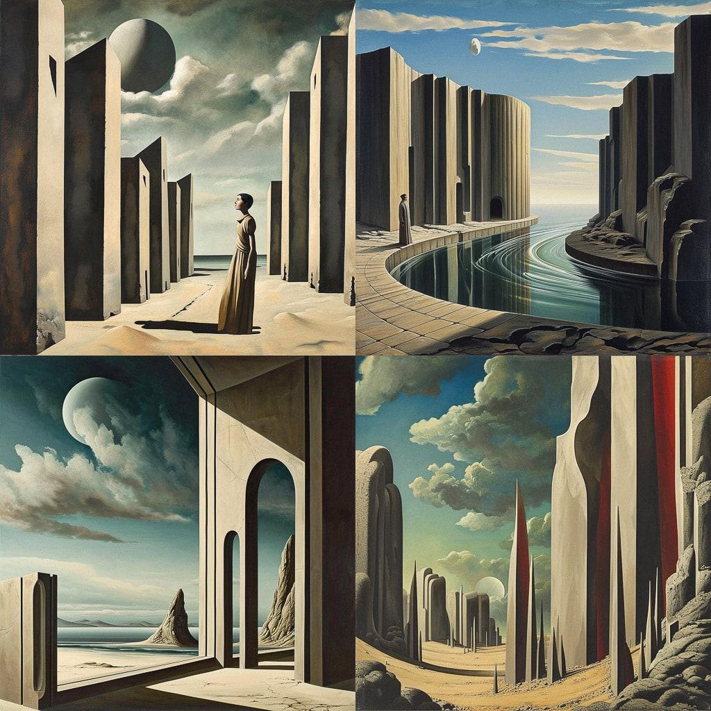 Kay Sage style, Midjourney V6, render 1 of 4