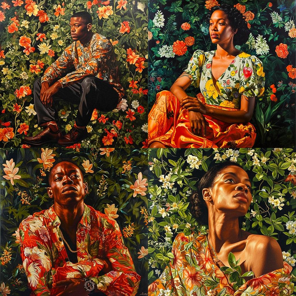 Kehinde Wiley style, Midjourney V6, render 1 of 4