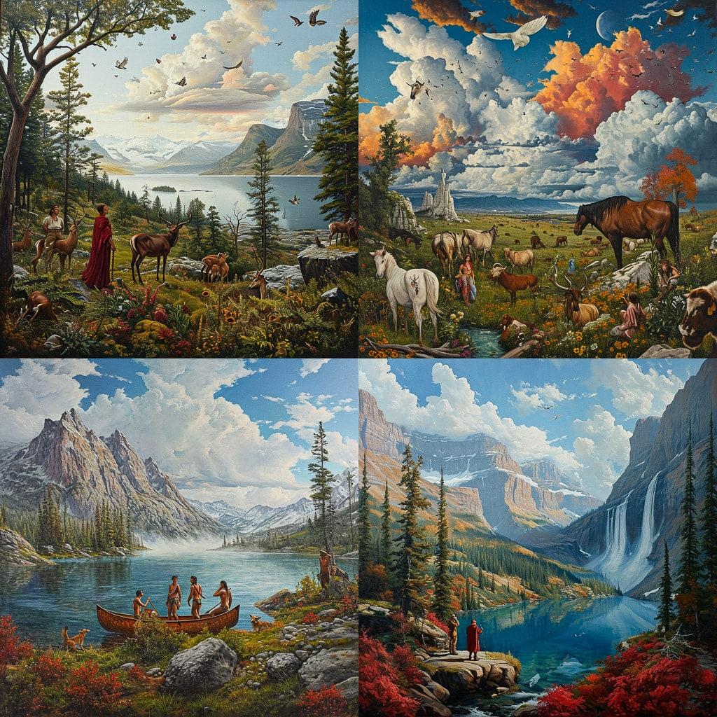 Kent Monkman style, Midjourney V6, render 1 of 4