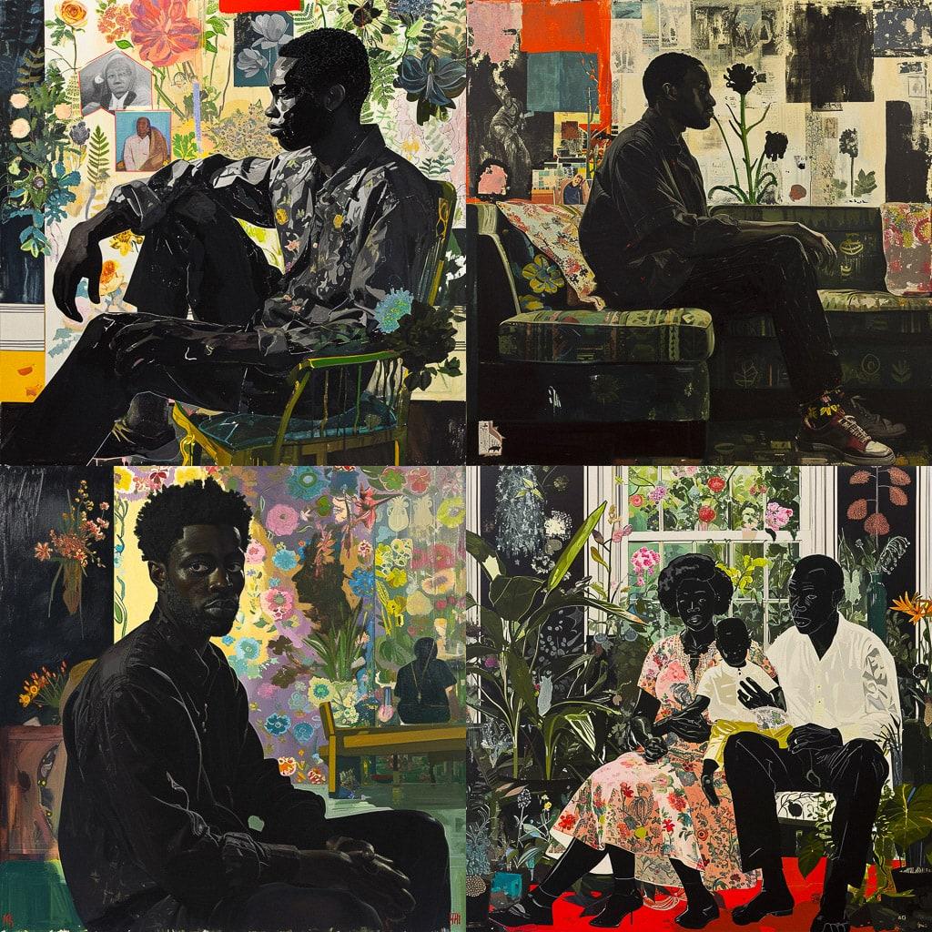 Kerry James Marshall style, Midjourney V6, render 1 of 4
