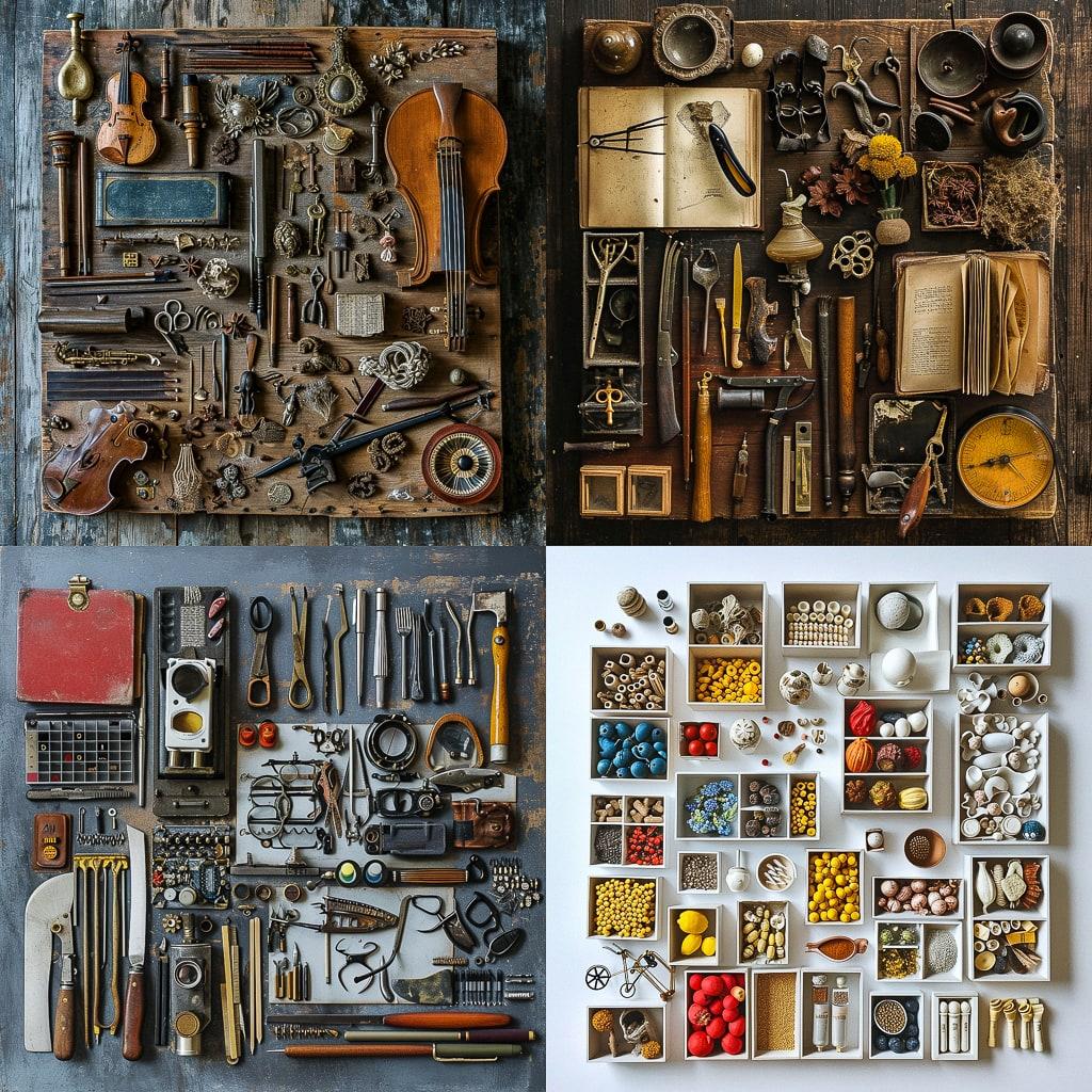Knolling style, Midjourney V6, render 1 of 4