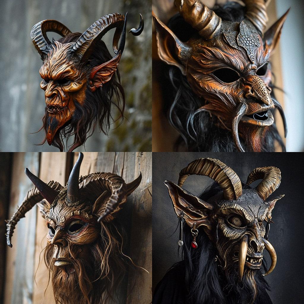 Krampusnacht festival mask style, Midjourney V6, render 1 of 4