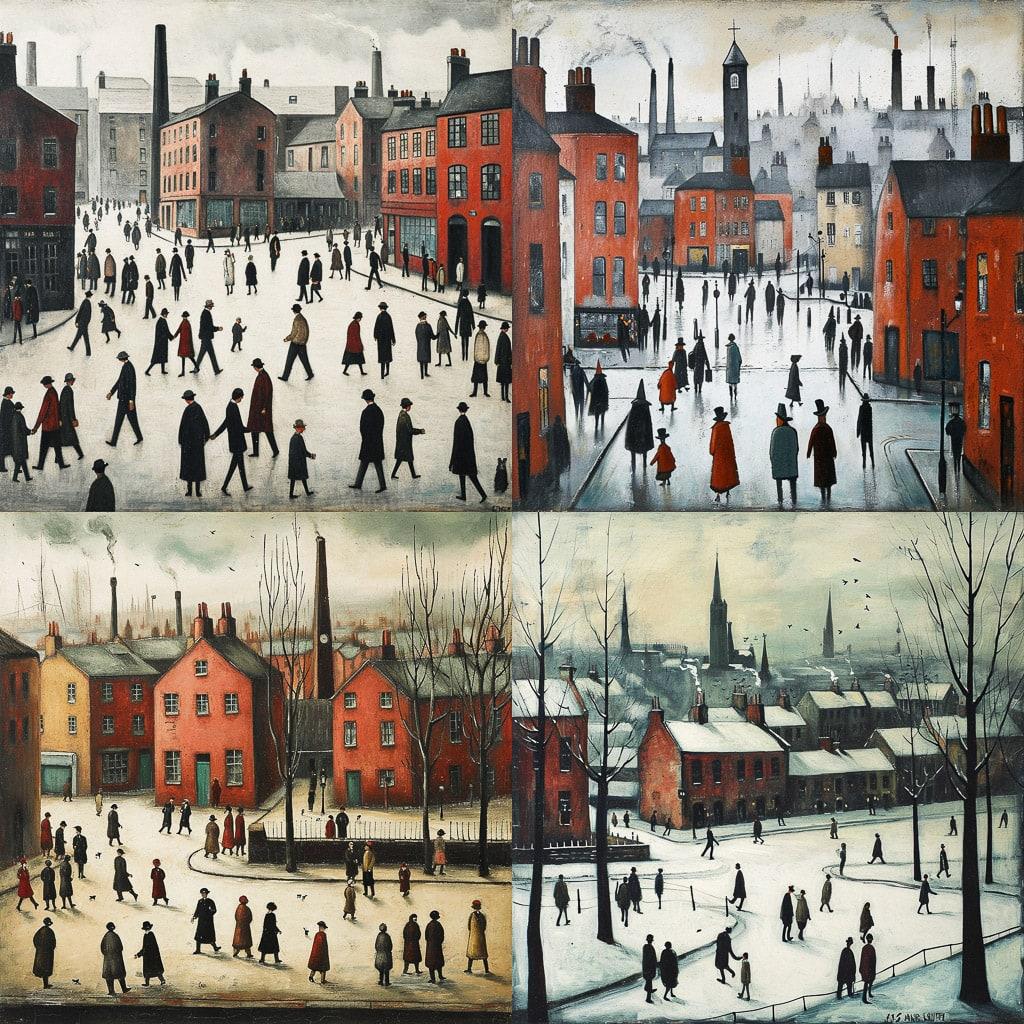 L. S. Lowry style, Midjourney V6, render 1 of 4