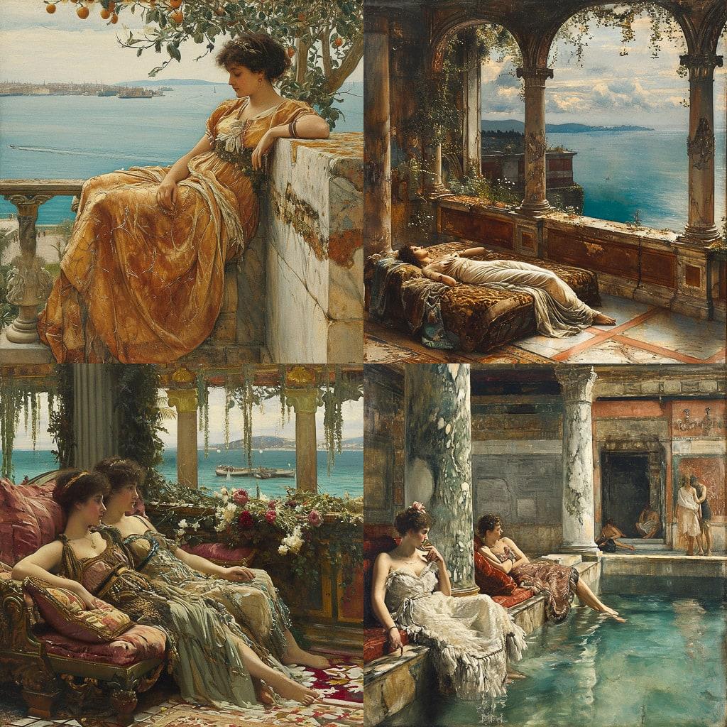 Lawrence Alma-Tadema style, Midjourney V6, render 1 of 4
