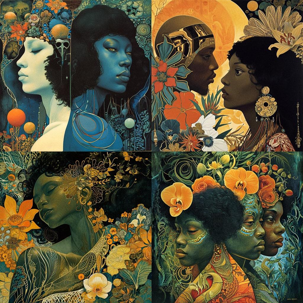 Leo and Diane Dillon style, Midjourney V6, render 1 of 4