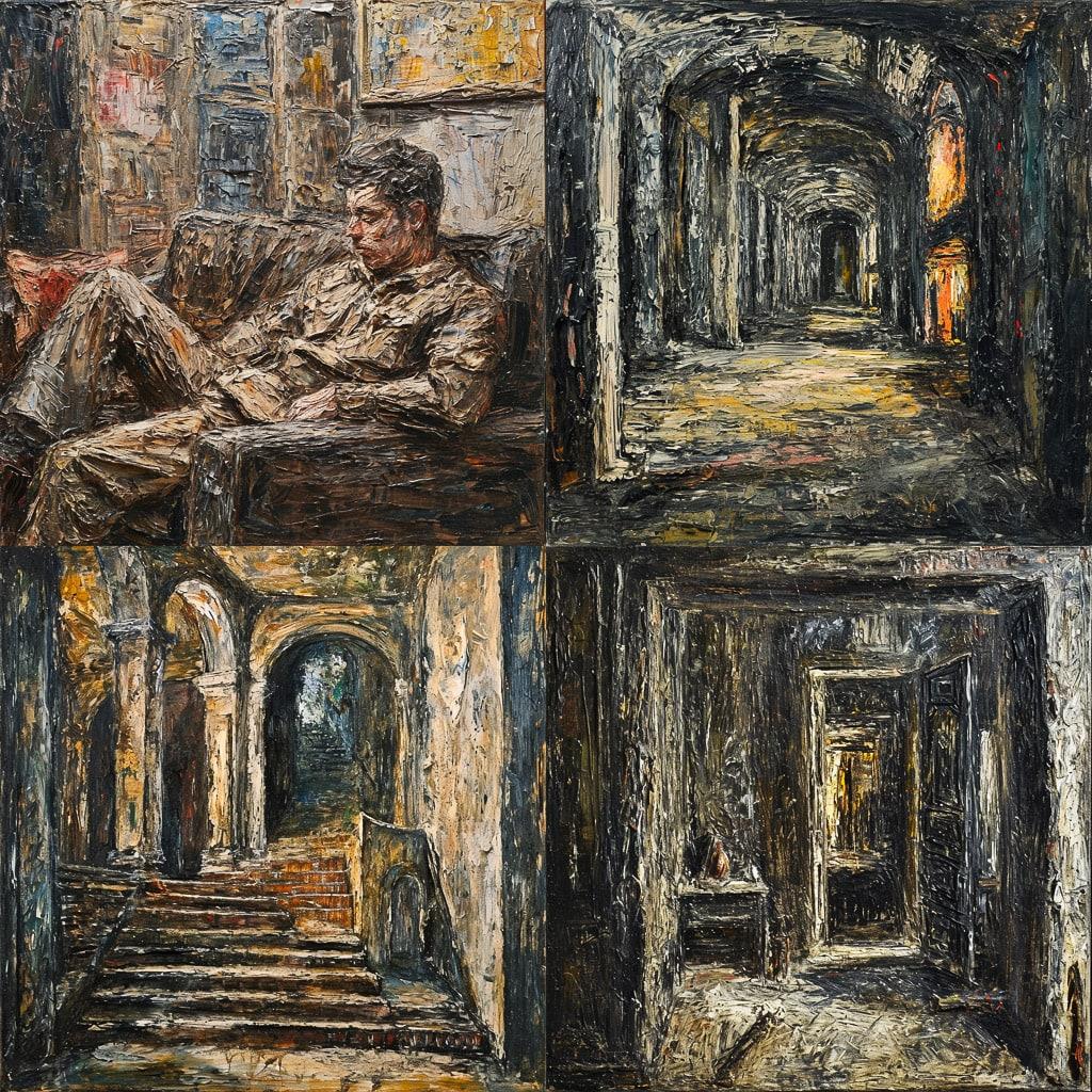 Leon Kossoff style, Midjourney V6, render 1 of 4