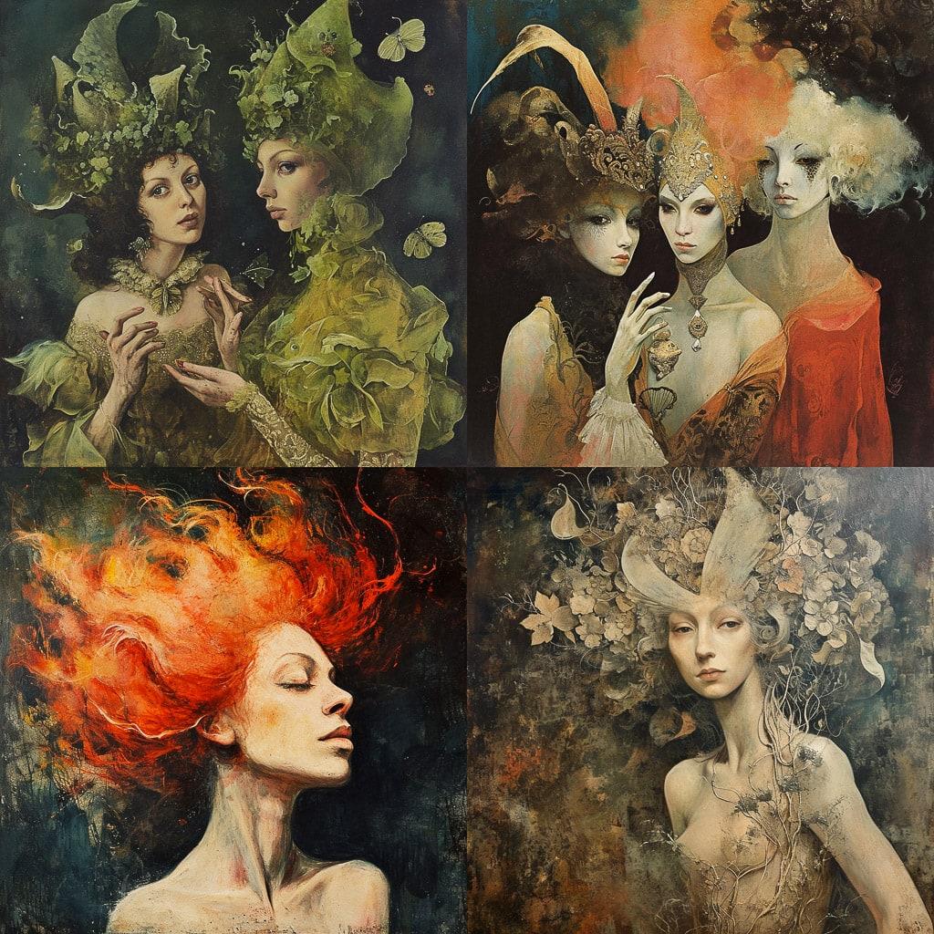 Leonor Fini style, Midjourney V6, render 1 of 4