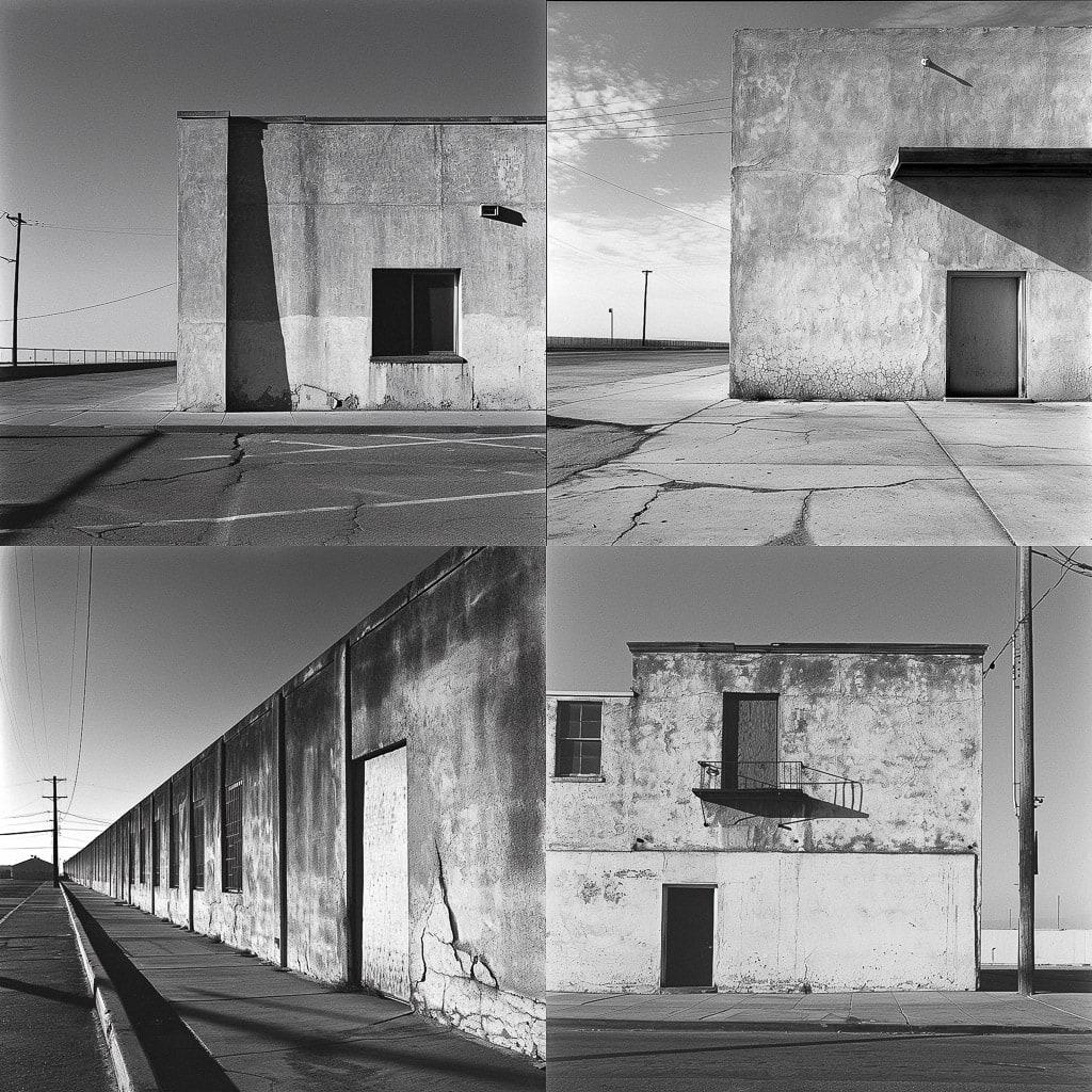 Lewis Baltz style, Midjourney V6, render 1 of 4