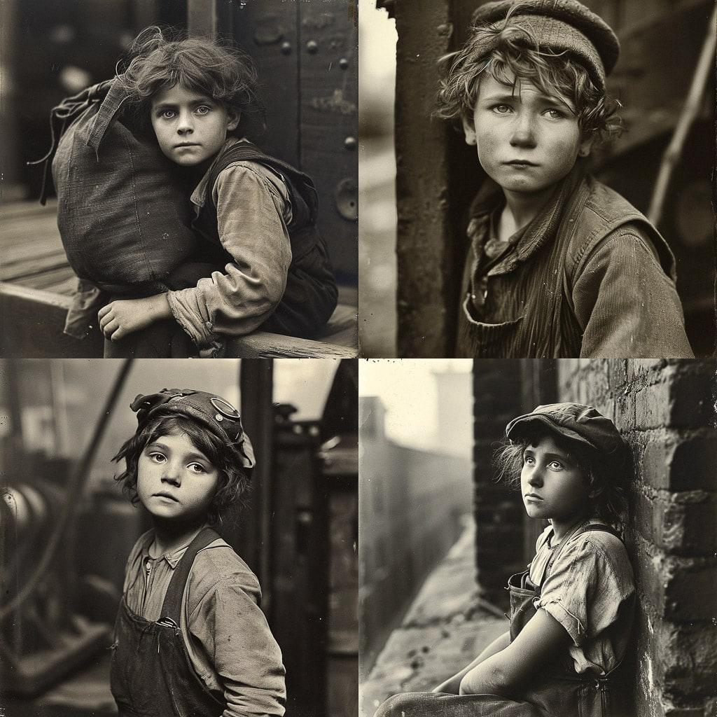 Lewis Hine style, Midjourney V6, render 1 of 4