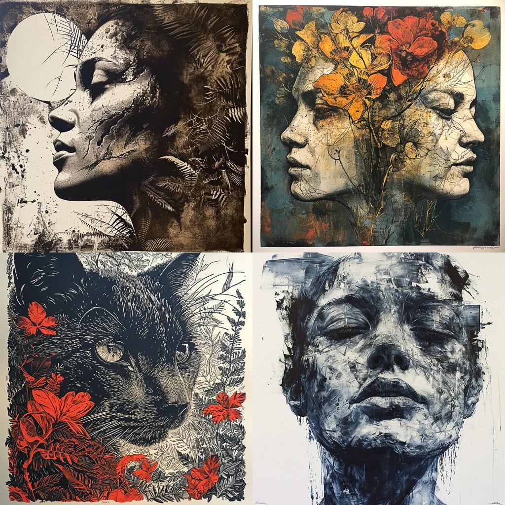 Lithography print style, Midjourney V6, render 1 of 4
