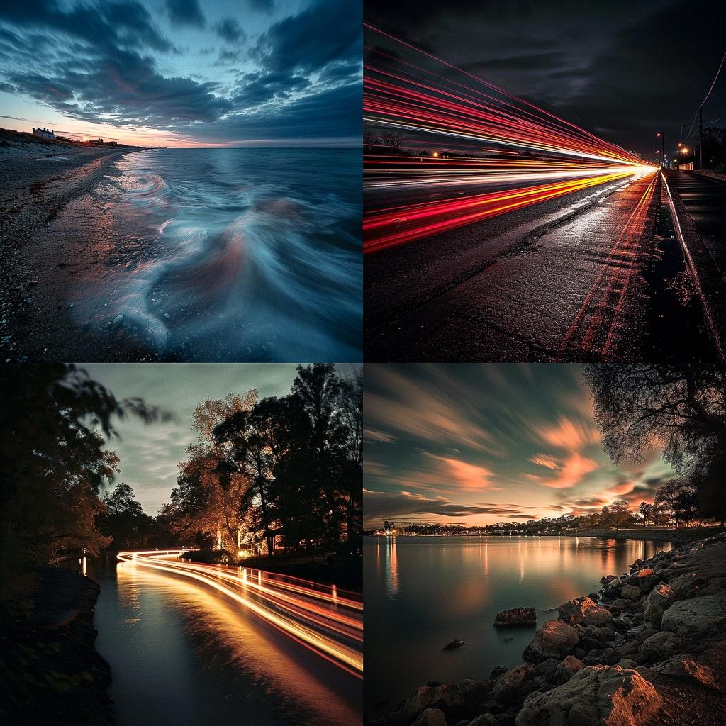 Long exposure photography style, Midjourney V6, render 1 of 4