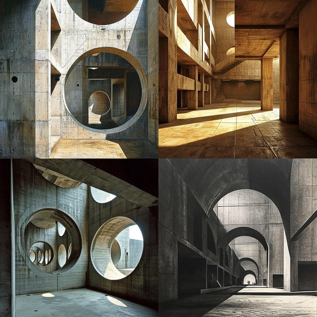Louis Kahn style, Midjourney V6, render 1 of 4