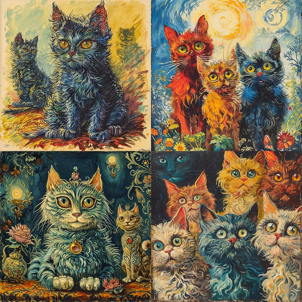 Louis Wain style, Midjourney V6, render 1 of 4