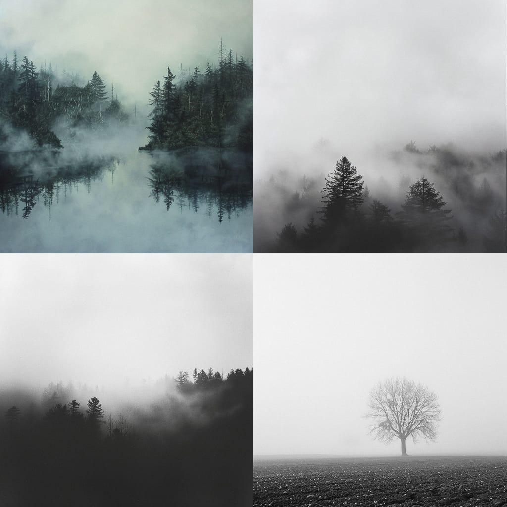 Low-hanging fog style, Midjourney V6, render 1 of 4