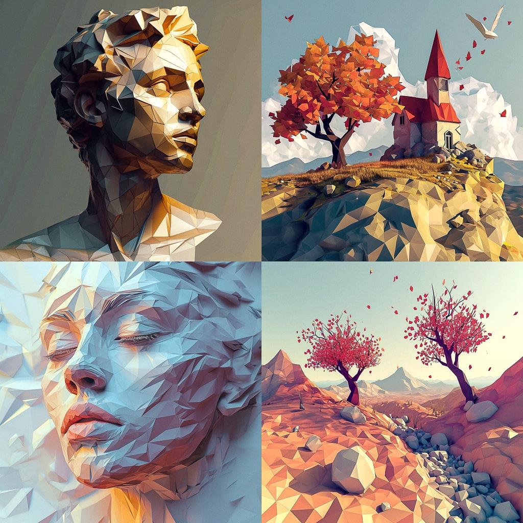 Low-poly style, Midjourney V6, render 1 of 4