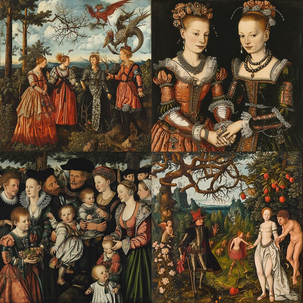 Lucas Cranach the Elder style, Midjourney V6, render 1 of 4