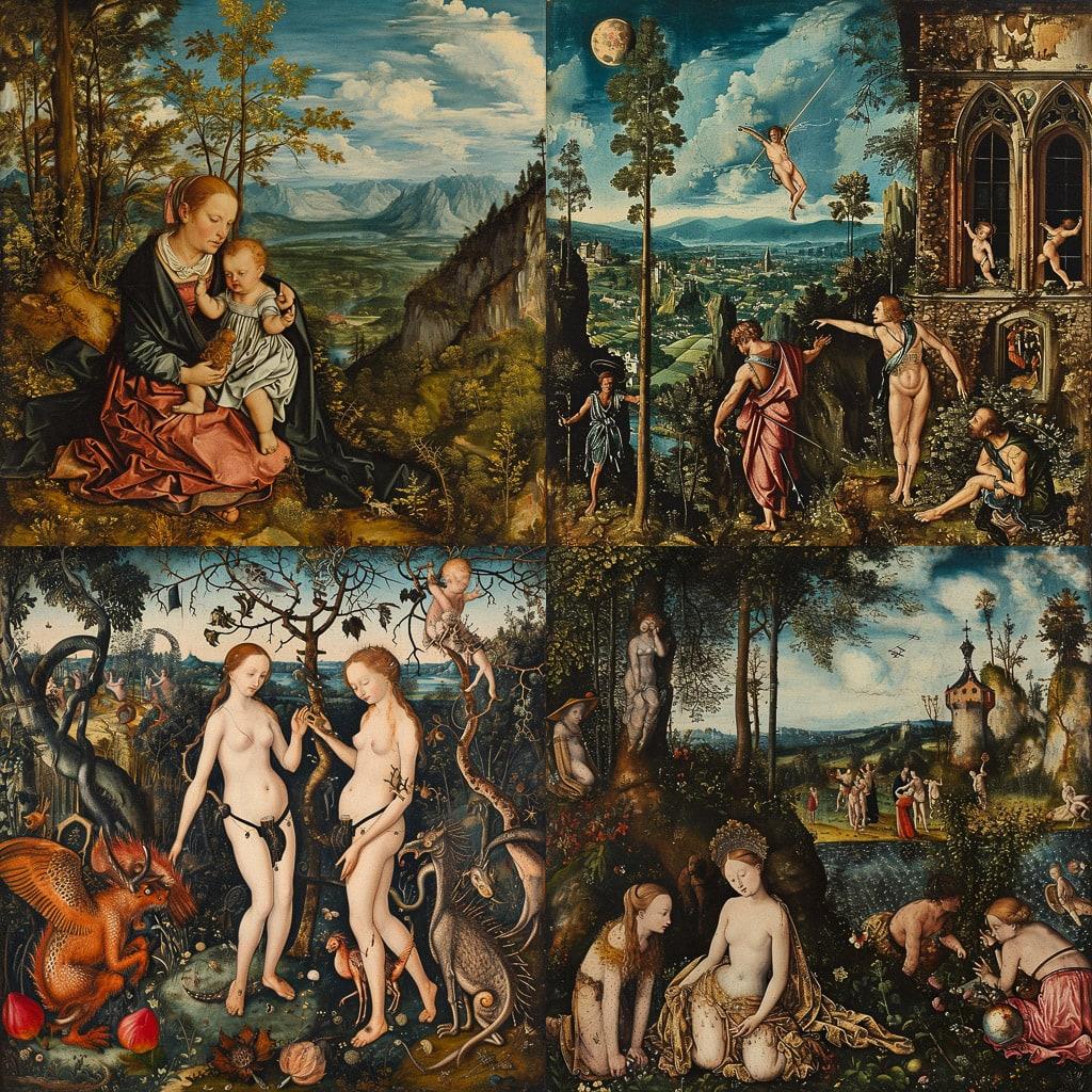 Lucas Cranach the Younger style, Midjourney V6, render 1 of 4