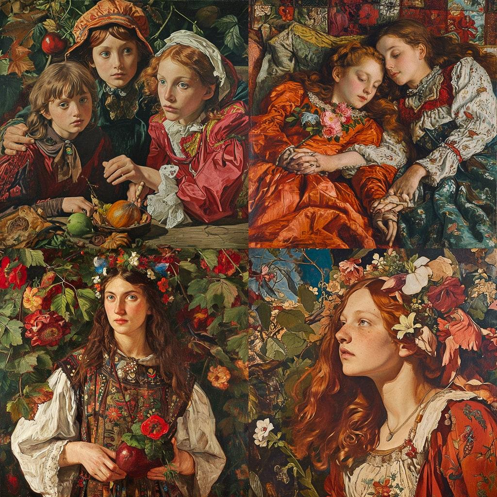Lucy Madox Brown style, Midjourney V6, render 1 of 4