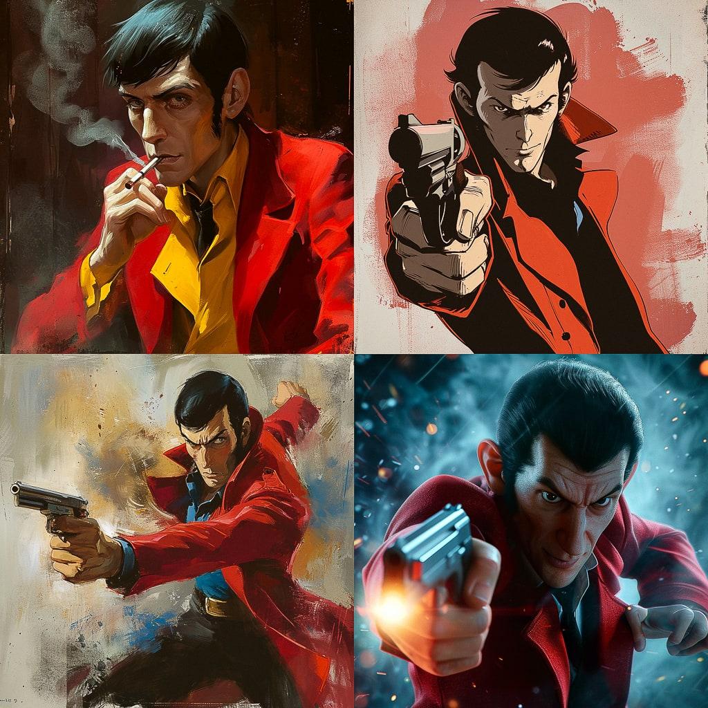 Lupin the Third style, Midjourney V6, render 1 of 4