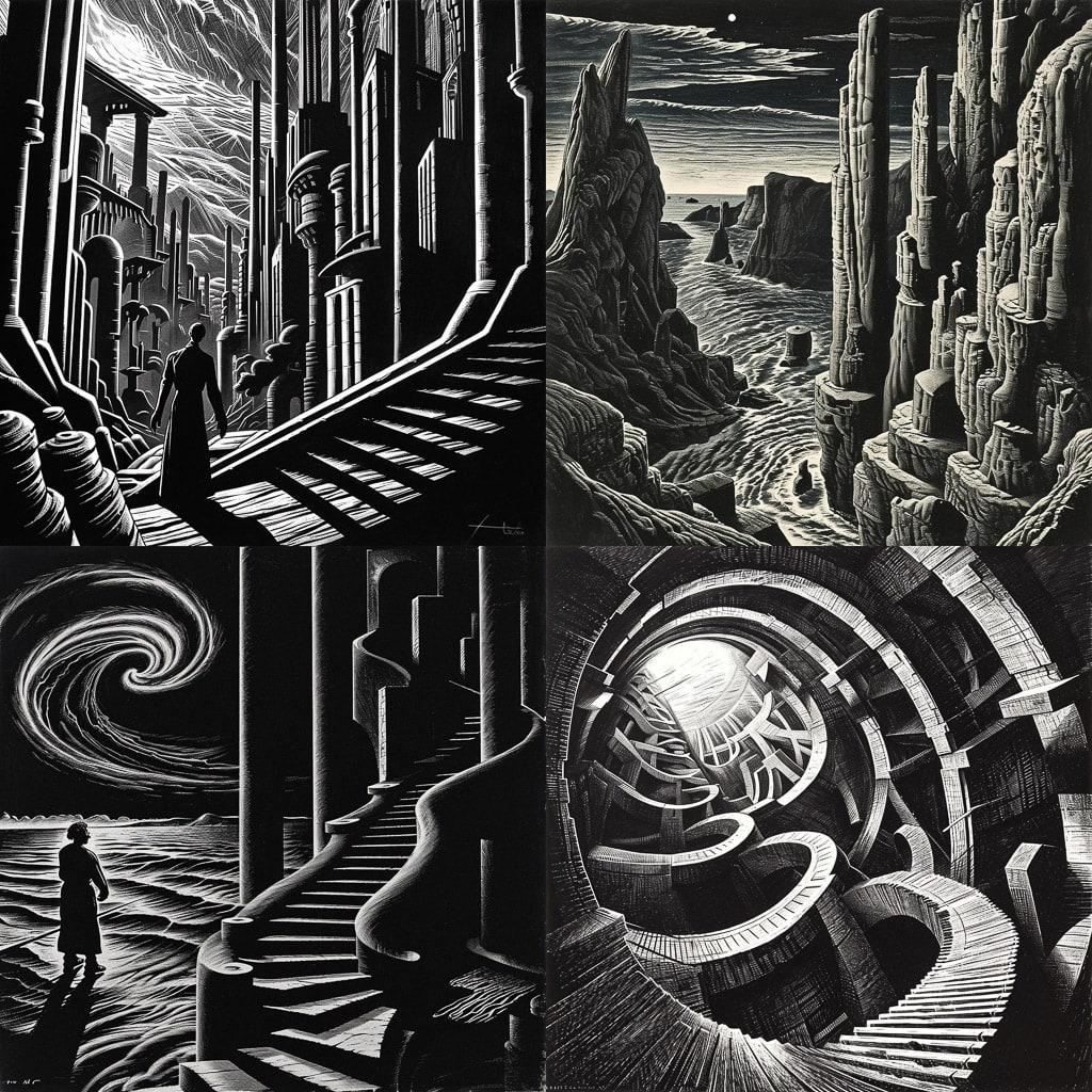 Lynd Ward style, Midjourney V6, render 1 of 4
