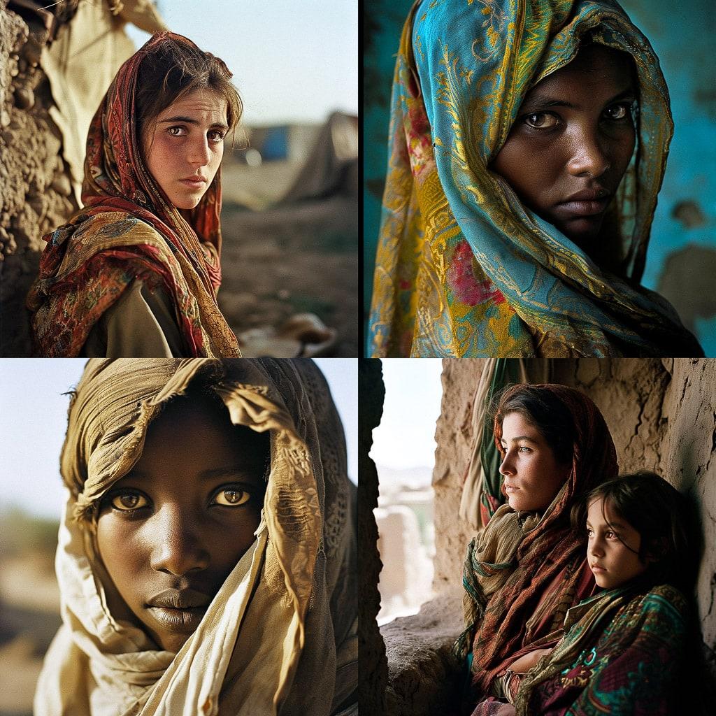 Lynsey Addario style, Midjourney V6, render 1 of 4
