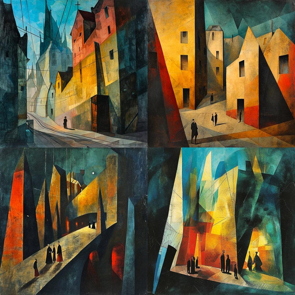 Lyonel Feininger style, Midjourney V6, render 1 of 4