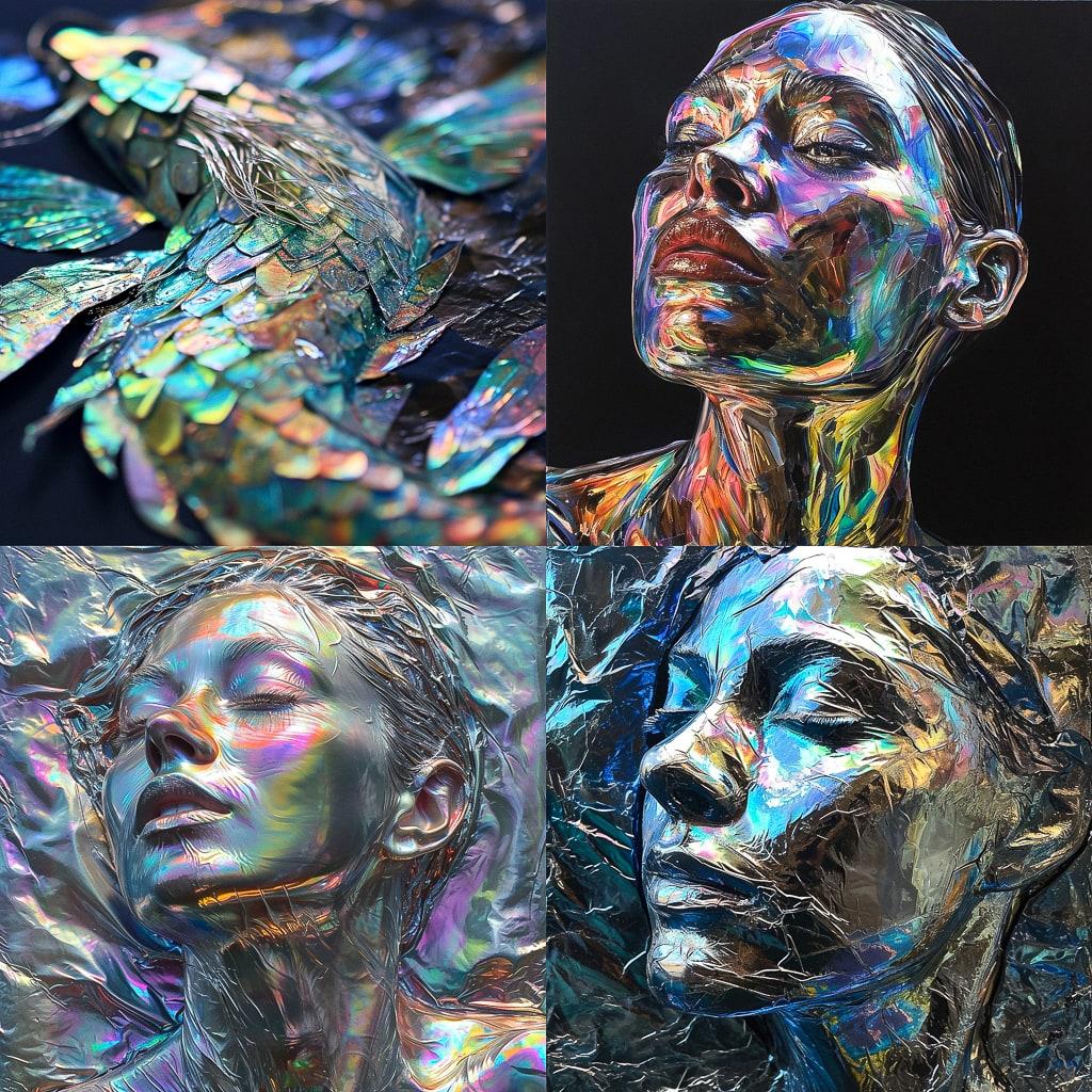 Made of iridescent foil style, Midjourney V6, render 1 of 4