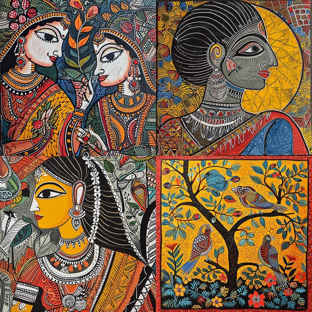 Madhubani painting style, Midjourney V6, render 1 of 4