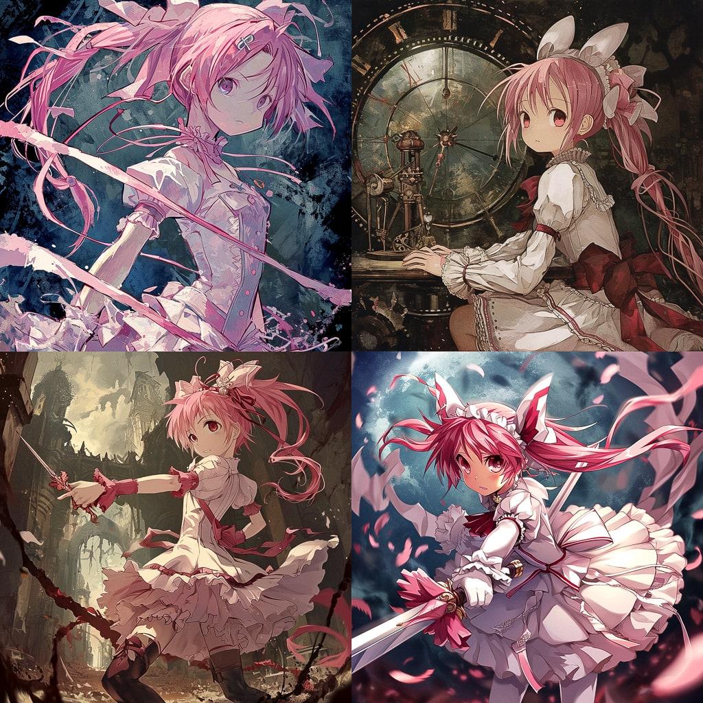 Madoka Magica style, Midjourney V6, render 1 of 4