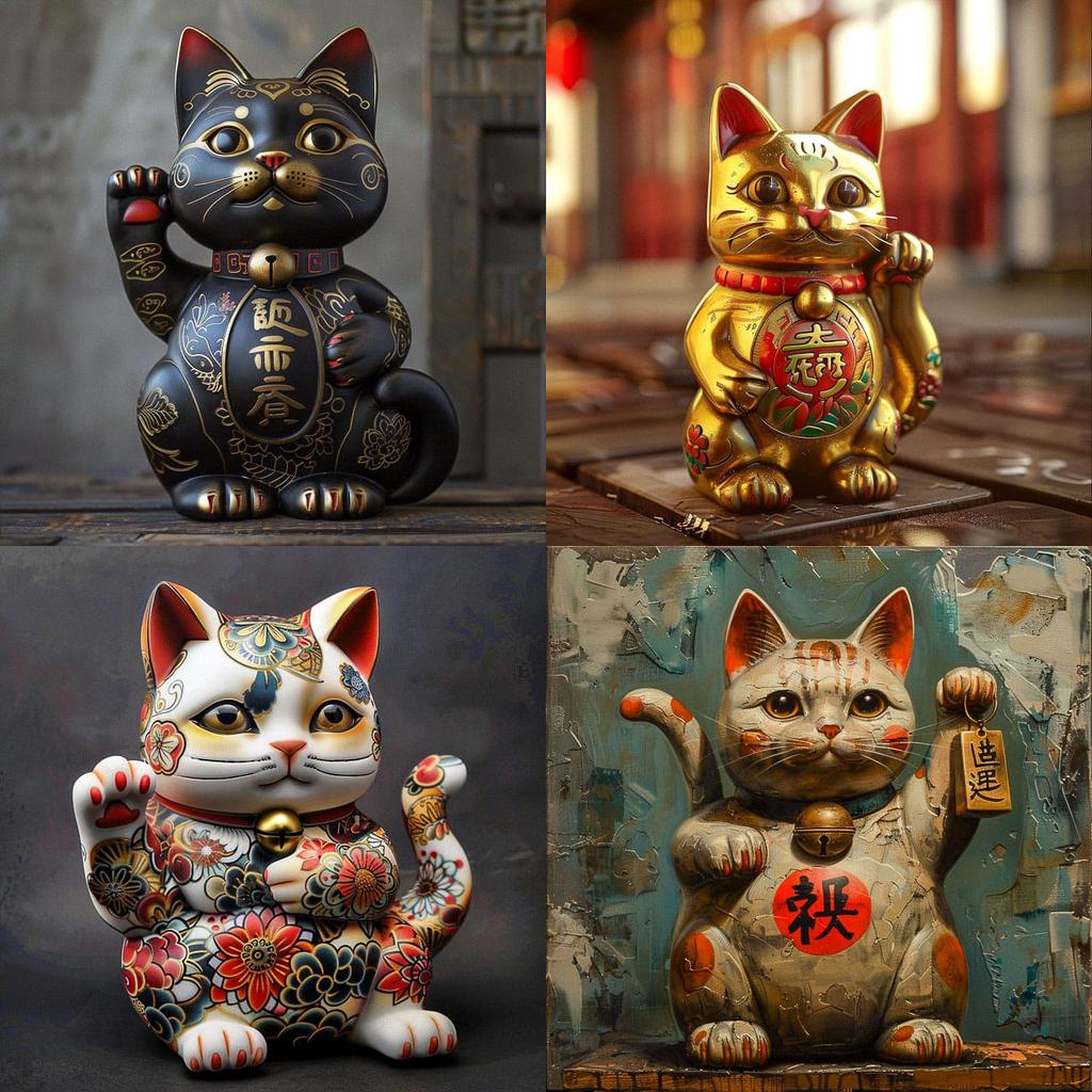 Maneki-neko style, Midjourney V6, render 1 of 4