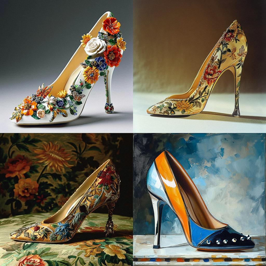 Manolo Blahnik style, Midjourney V6, render 1 of 4
