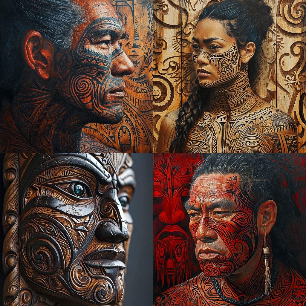 Maori art style, Midjourney V6, render 1 of 4