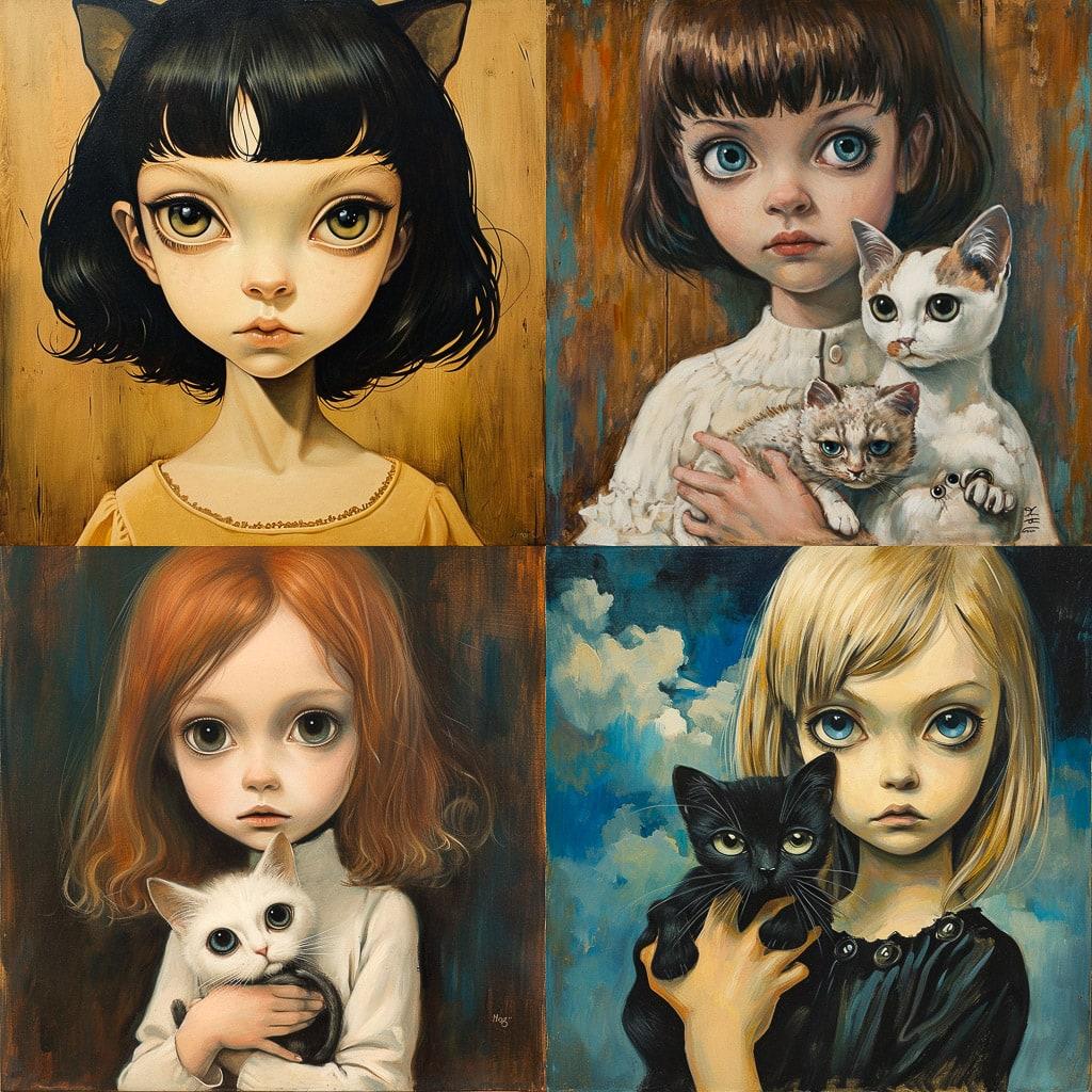 Margaret Keane style, Midjourney V6, render 1 of 4