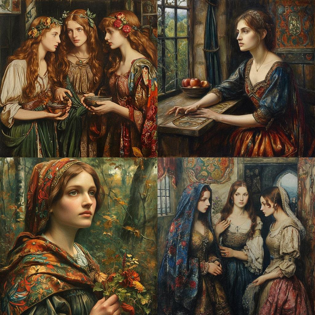 Marie Spartali Stillman style, Midjourney V6, render 1 of 4