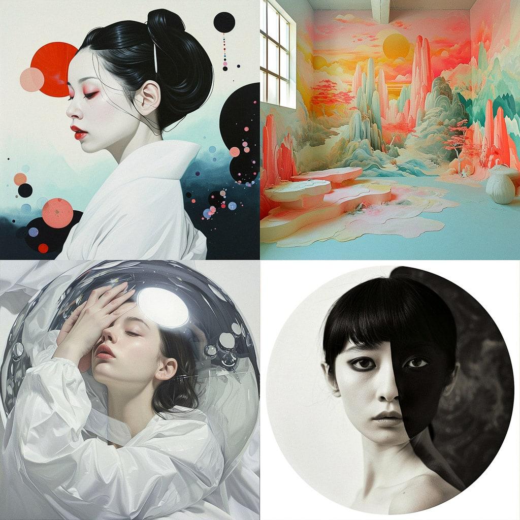 Mariko Mori style, Midjourney V6, render 1 of 4