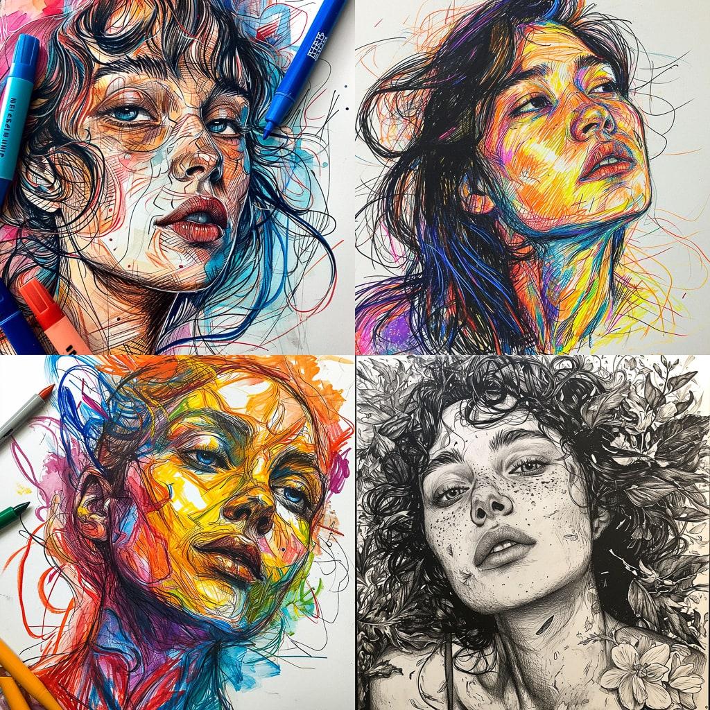 Marker drawing style, Midjourney V6, render 1 of 4
