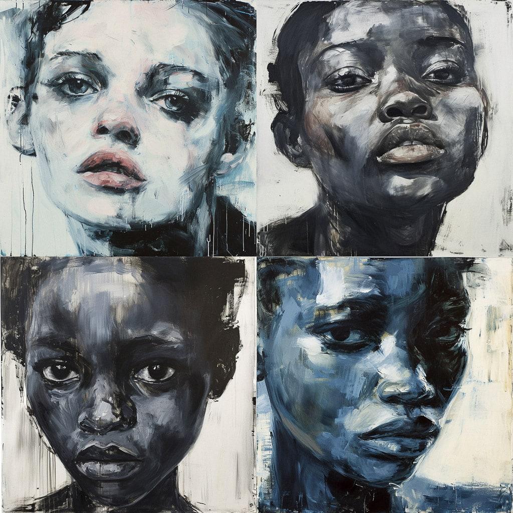 Marlene Dumas style, Midjourney V6, render 1 of 4