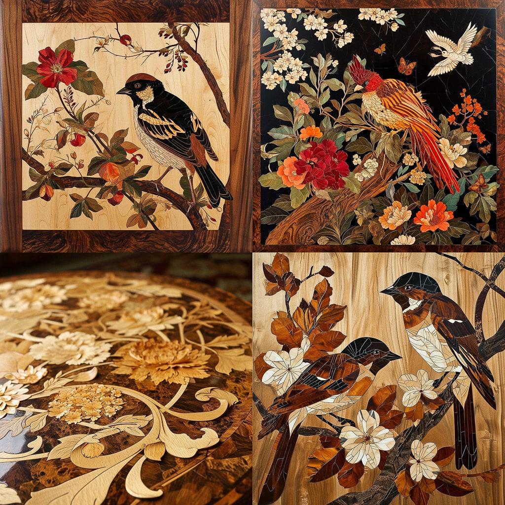 Marquetry style, Midjourney V6, render 1 of 4