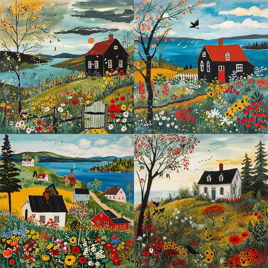 Maud Lewis style, Midjourney V6, render 1 of 4