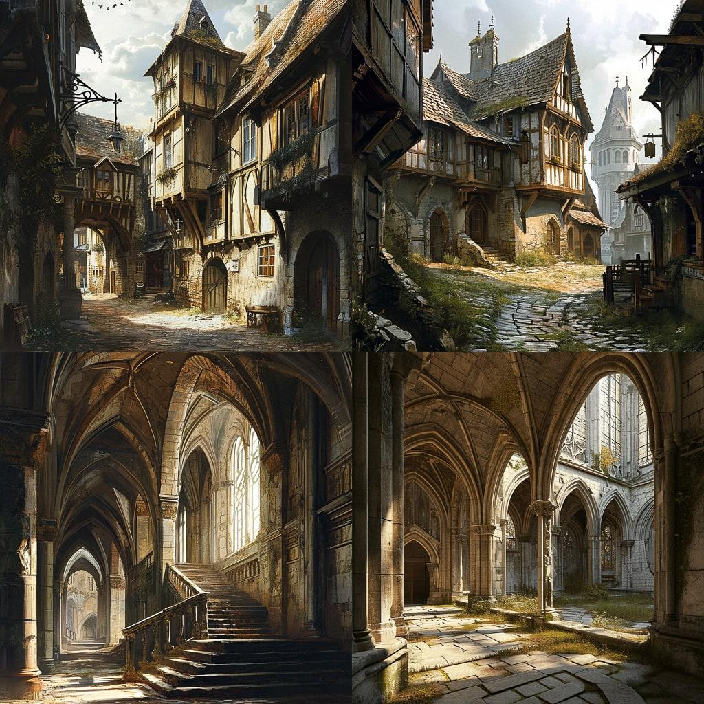 Medieval architecture style, Midjourney V6, render 1 of 4