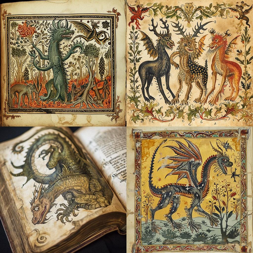 Medieval Bestiary style, Midjourney V6, render 1 of 4