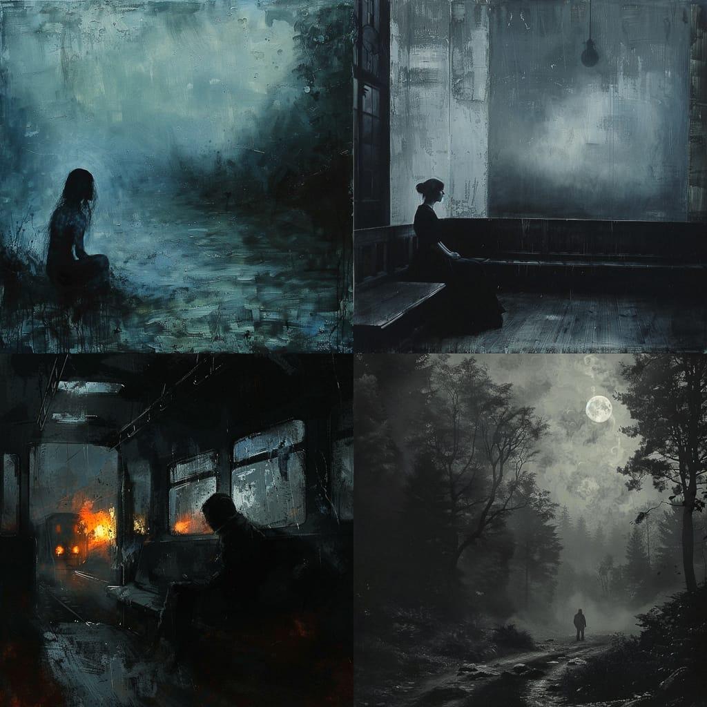 Melancholic atmosphere style, Midjourney V6, render 1 of 4