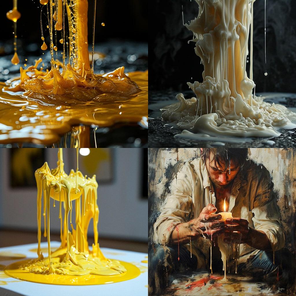 Melting wax style, Midjourney V6, render 1 of 4