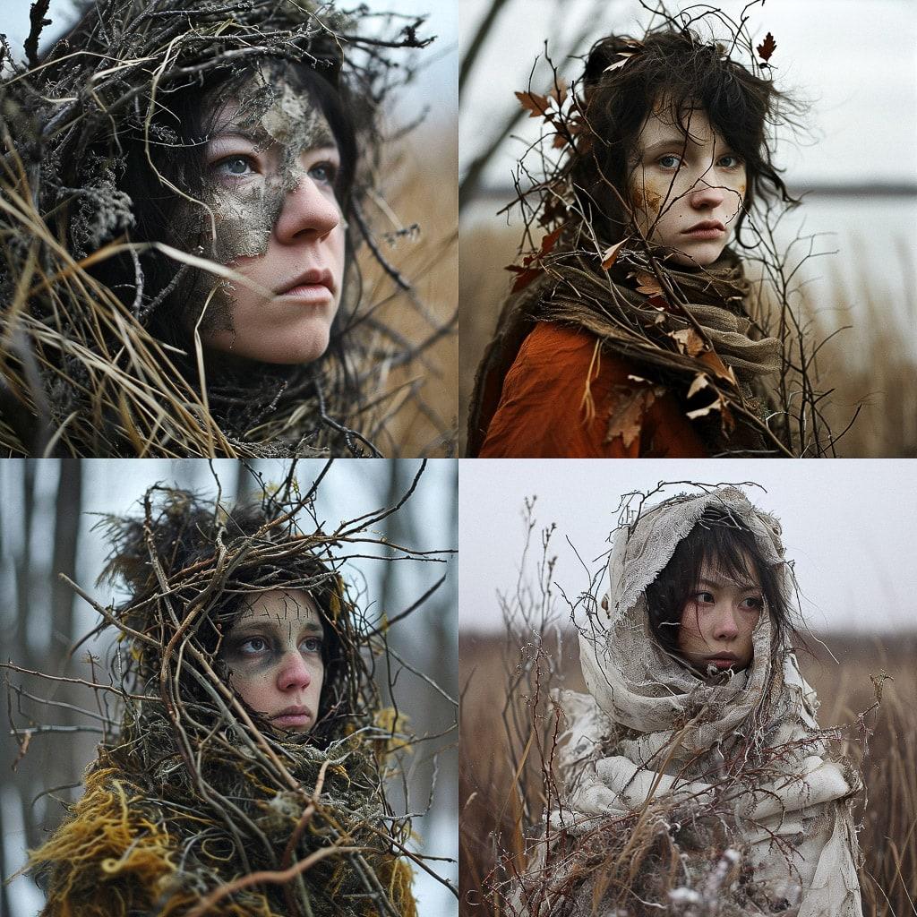 Meryl McMaster style, Midjourney V6, render 1 of 4