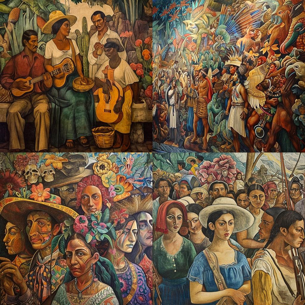 Mexican muralism style, Midjourney V6, render 1 of 4